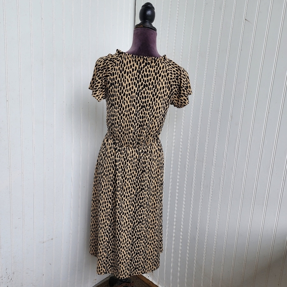 Talbots Women's Short Sleeve Dress Black Beige Pebble Stretch Midi Sz XS - Picture 8 of 15